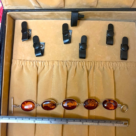 MARKED ZIV 925 ID ROUND BALTIC AMBER STERLING LINK BRACELET 7" - Picture 1 of 3